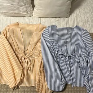 SHEIN Yellow and Blue Striped Blouses bundle